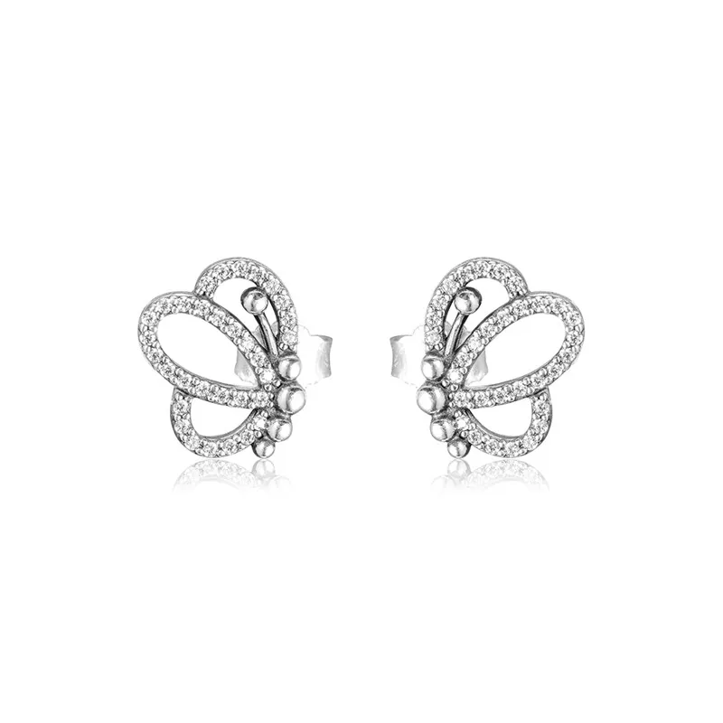 

Fashion Spring Butterfly Crystal Stud Earrings for Girls Clear CZ Charm Women Earrings for Engagement Sterling Silver Jewelry
