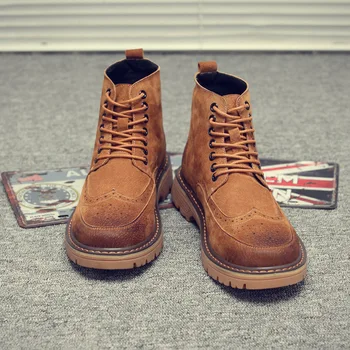 

Explosive men's motorcycle boots bota masculina engraving shoes men's trend suede England men's boots botas hombre shoes 149