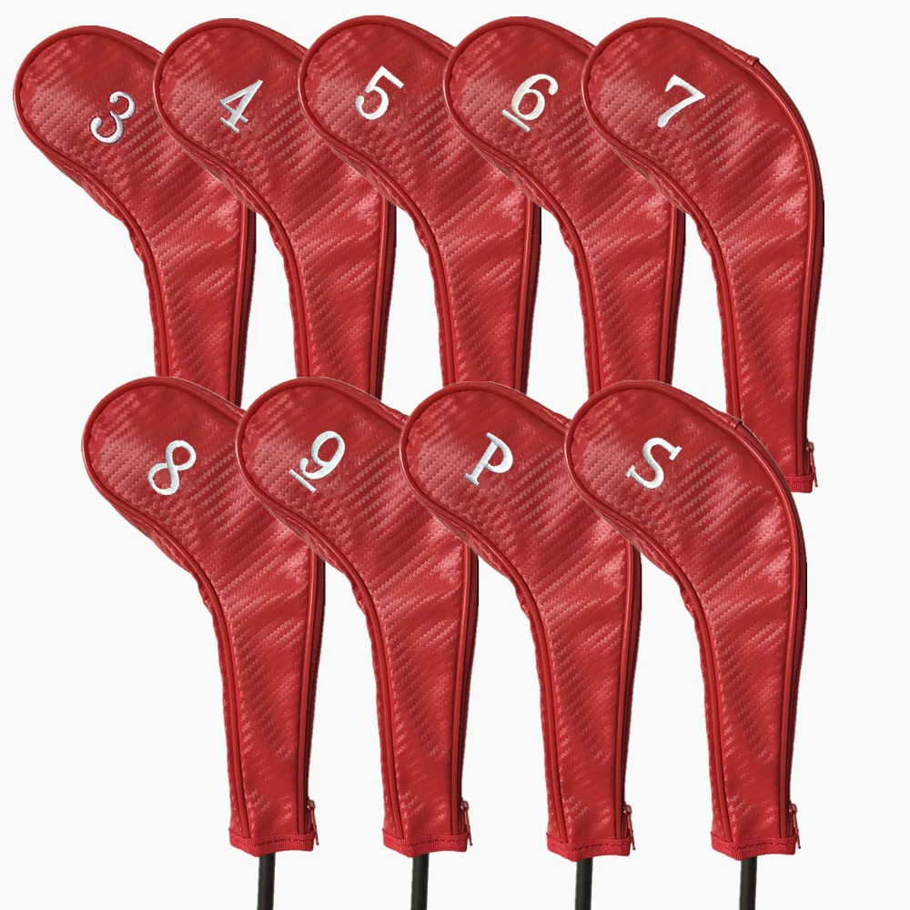 غطاء مضارب الجولف مضرب طويلة الرقبة 9 قطعة/المجموعة No.3-Sw الحديد نادي Headcovers ل أعسر اليد اليمنى دائم ديلوكس بو الجلود