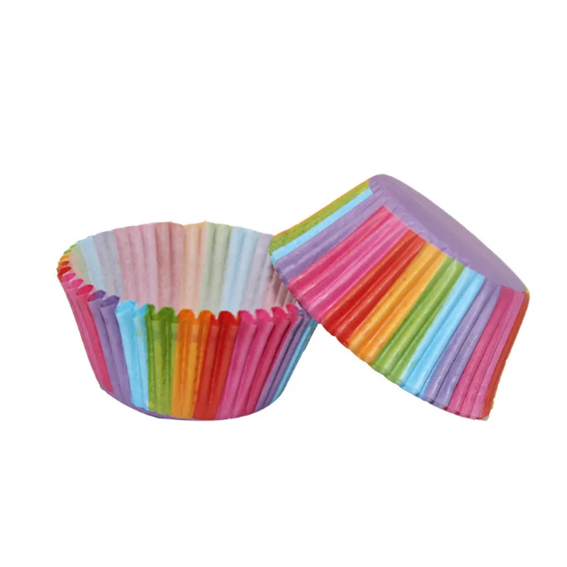 

DIY 100 pcs Rainbow Color Cupcake Liner Cupcake Paper Baking Cup Muffin Cases Cake Mold Small Cake box Cup Tray Decorating Tools