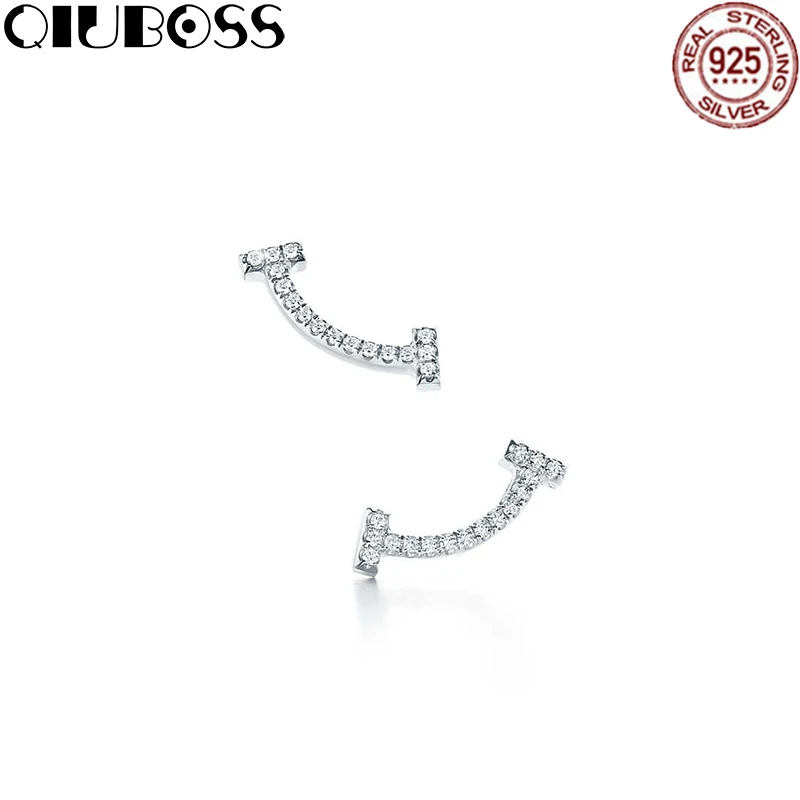 

QIUBOSS TIFF 925 Sterling Silver Jewelry Fashion Smiley Earrings Fashion Ladies Elegant Smiley Earrings DIY Gift