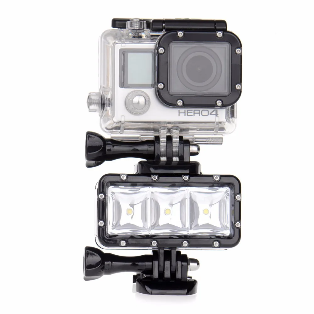 Для GoPro фонарик лампы Подводный Водонепроницаемый светодиодной вспышкой видео крепление для Go Pro Hero 4/3+, SJCAM SJ4000/Xiaomi Yi