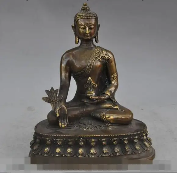 

S3532 10" china buddhism bronze lotus sakyamuni Shakyamuni Tathagata buddha god statue