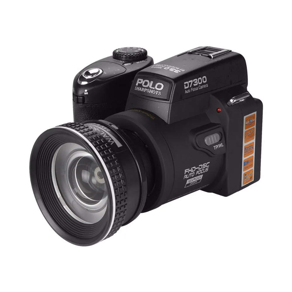 POLO/PROTAX D7300 Digital Camera Max 33MP Auto Focus HD Video Camera 24X +Telephoto Lens Wide Angle Lens LED8MP CMOS