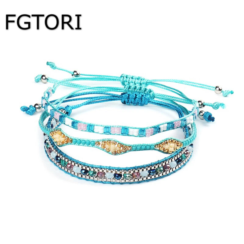 FGTORI New Fashion Bohemian Beads Wave Rope Bracelets For Women Jewelry&ampHandmade Weave Asjustable Charm Bracelet Gifts | Украшения и