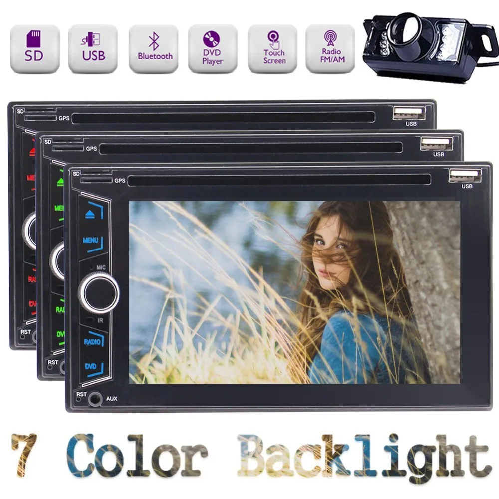 

Double-DIN In-dash DVD receiver 6.2" Display Capacitive Touchscreen Vehicle Audio Receivers Bluetooth 3 choices for UI+camera