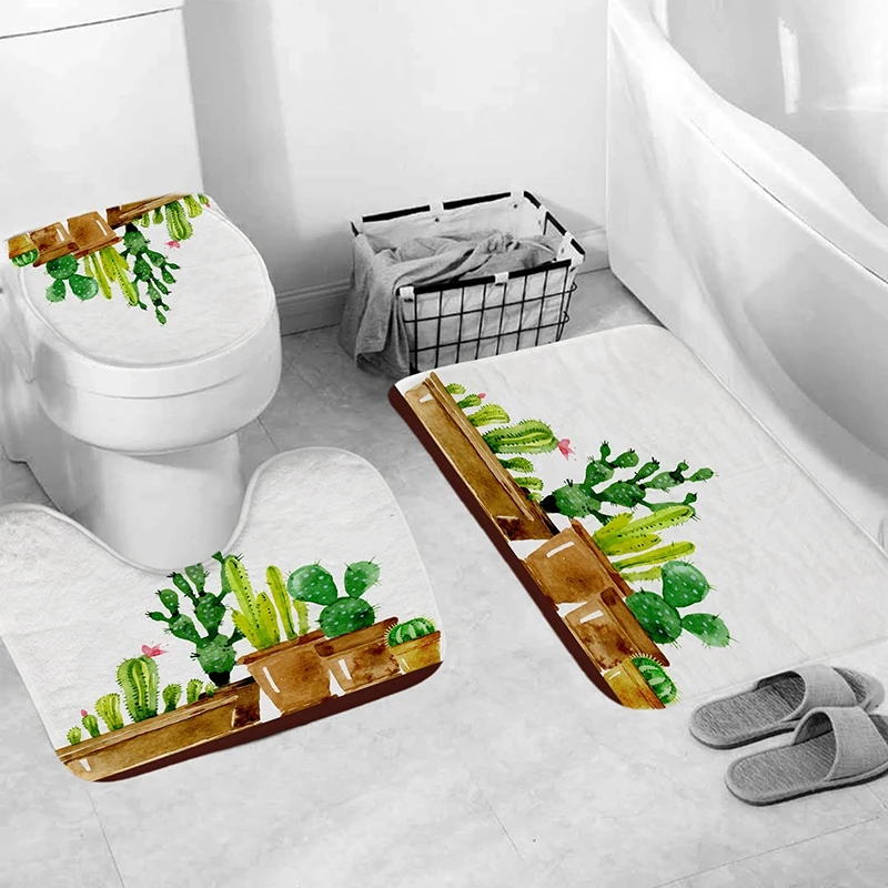 4 шт. домашний декор для ванной комнаты Набор с изображением кактуса в горшке узор сиденье для унитаза набор ковриков для ванной +