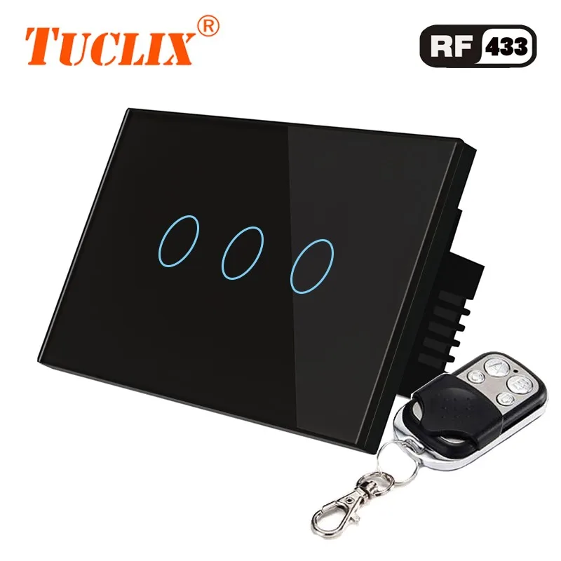 US-RF-03 Black-X04 TUCLIX US стандартный пульт дистанционного управления Переключатели 3 банды 1 способ, Хрустальная стеклянная панель переключателя, дистанционный настенный сенсорный переключатель - Цвет: US-RF-03 Black-X04