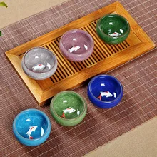 Ледяная трещина красочные рыбы керамические чашки чайный набор кунг-фу 7 цветов Luo Hanbing трещина чашка с карпом