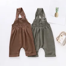 Осенние штаны для маленьких мальчиков и девочек Детские однотонные хлопковые Эластичные подтяжки без рукавов, штаны, комбинезоны, брюки для детей от 3 до 18 месяцев, Новинка