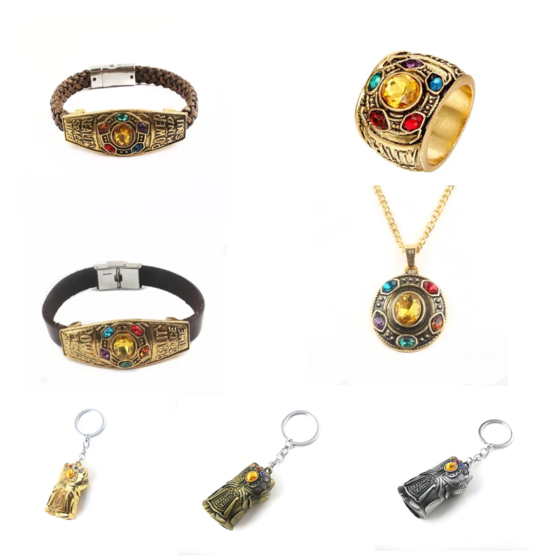 

YD&YDBZ The Avengers 4 Infinite Gem Jewelry Set Men Ring & Bracelet & Necklace & Keychians Classic Punk Style Bracelets Jewelry