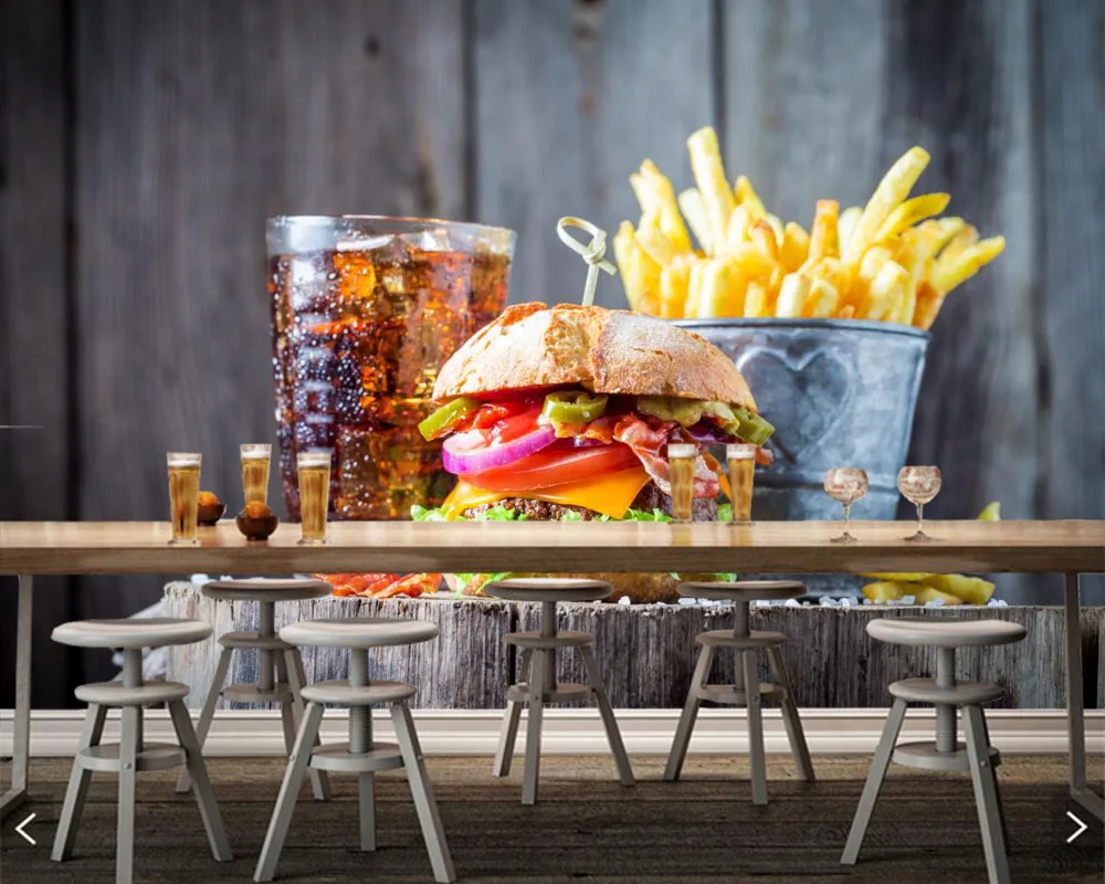 

Fast food Hamburger Cola French fries Food wallpaper papel de parede for living room kitchen fast food shop restaurant bar cafe