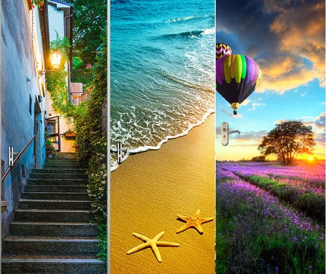 purple lavender blue town 3d door wallpaper murals wall stickers