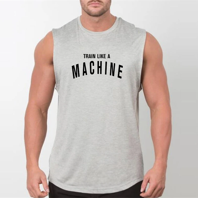 Train Like A Machine slogan on a gym tank top11