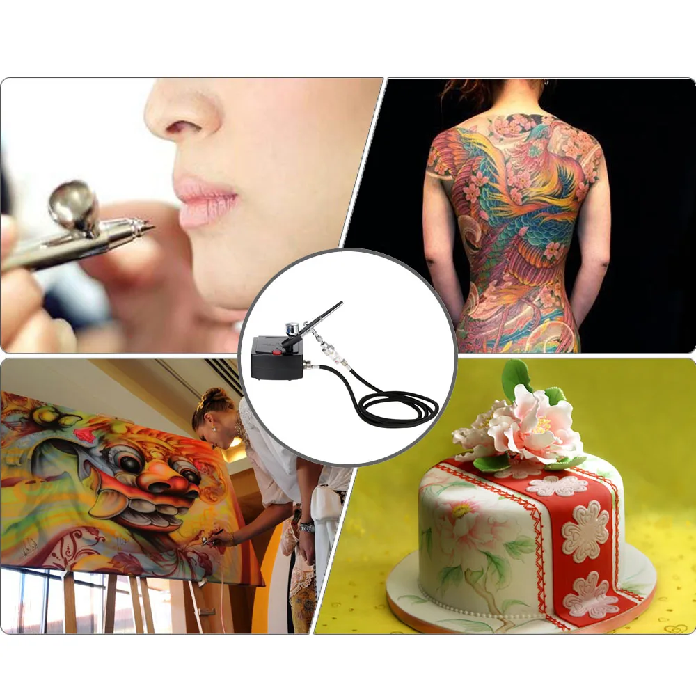 Dual-action Gravity Feed Airbrush Paint Spray Gun Kit Set For Makeup Nail  Art Design Tattoo Cake Decorating Oxygen Sprayer