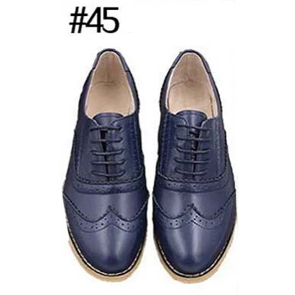 Для женщин качество Туфли без каблуков Пояса из натуральной кожи Кружево-оксфорды на шнуровке Обувь для Для женщин Демисезонный ручной работы Размеры 32–43 Повседневное броги Дамская обувь - Цвет: I08-Style 45