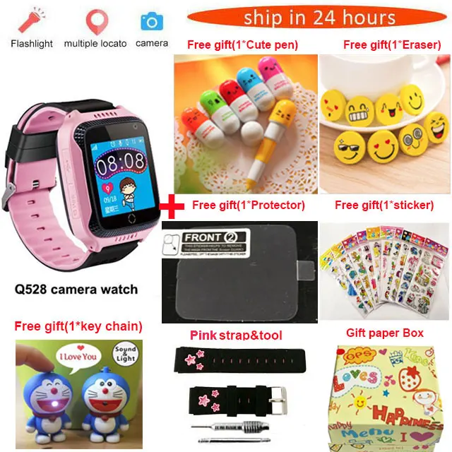 pink package 3 Оригинальные Q528 Y21 с защитной пленкой детские gps Смарт-часы с фонариком детские часы SOS устройство отслеживания местоположения - Цвет: pink package 3