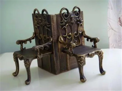 2 Antique Cast Iron Chairs Shape Bookend Book End Stand Quality Heavy Metal Home Office Desk Table Study Decor Sculptural Bronze