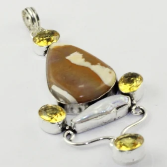 

Jaspers & Citrines & Citrines Pendant Silver Overlay over Copper ,86 mm, P1692