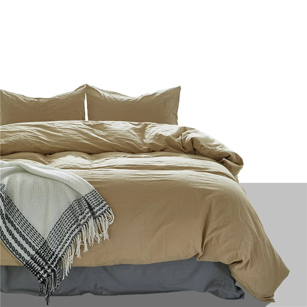 

Modern Style Khaki Solid Color Bedding Set For Adults 3 USA UK King Queen Size Duvet Cover Set Pillowcases Bed Cover Bedspread