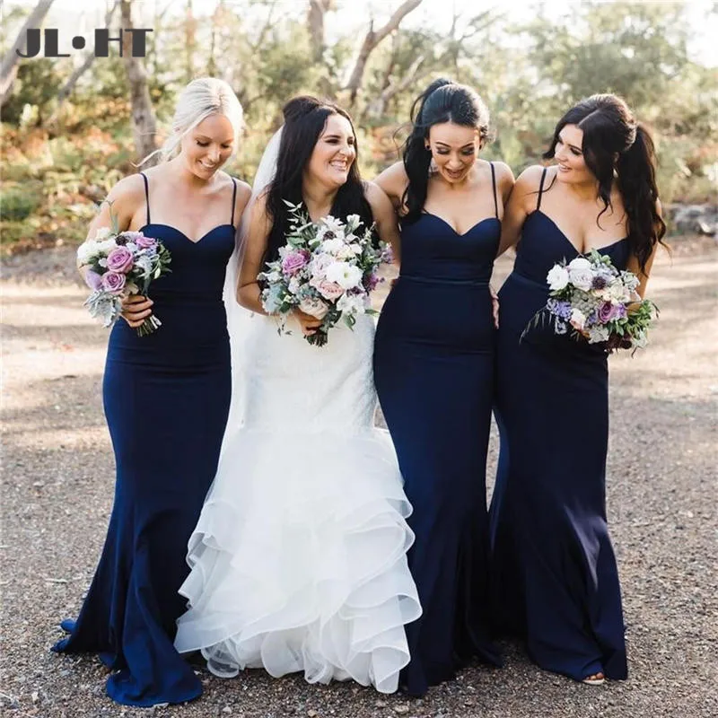 Simple Navy Blue Bridesmaids Dresses Long Mermaid Sweetheart Spaghetti Strap Cheap Dress Custom Made Plus Size | Свадьбы и торжества