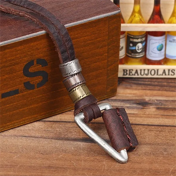 

Vintage Men Genuine Leather Triangle Pendant Necklace Statement Adjust Necklace For Women Mens Jewelry Male Choker Collier