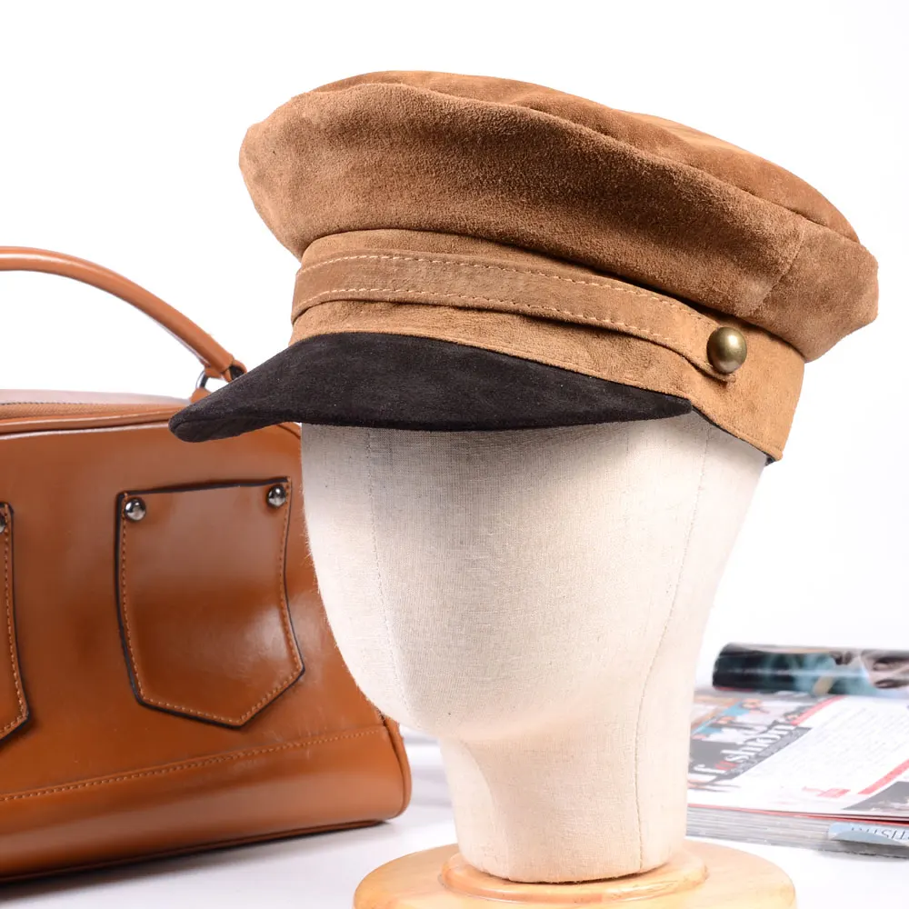

New Women's Men's Real Sude leather Beret Naval Hat Newsboy Militry Army/Navy Caps/Hats