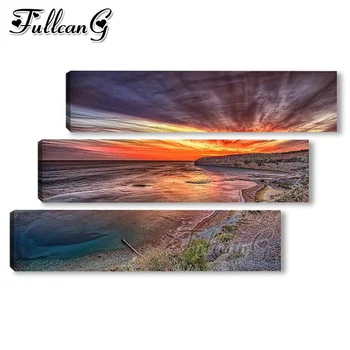 

FULLCANG 3pcs/set diy diamond embroidery natural scenery large painting full square/round drill 5d mosaic sunset seascape FC1176