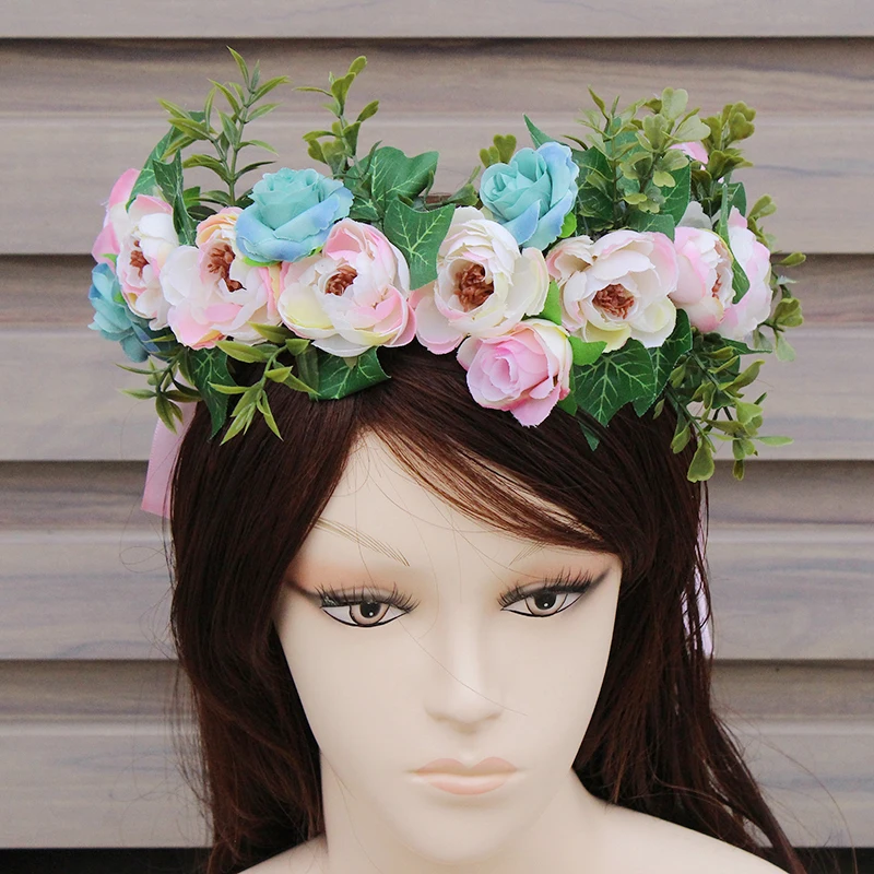 

colorful artificial flower Garland headpiece for Wedding Festivals Girls flower Wreath Headpiece Exclusive Full Floral Crown