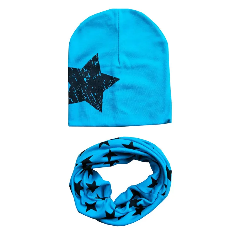 star lake blue Г. Весенний Детский комплект с шапкой, осенне-зимний шарф с воротником для мальчиков и девочек, теплый шейный платок, детские вязаные шапки, комплекты хлопковая детская шапка, шарф - Цвет: star lake blue