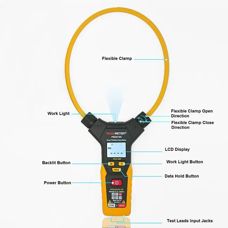 PEAKMETER PM2019S Смарт AC цифровой гибкий клещи 3000A ток мультиметр Напряжение частота тестер амперметрический зажим