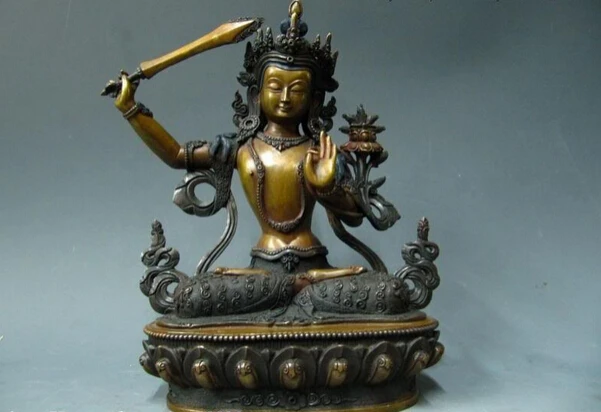 

S0863 9 Tibet 100% Pure Copper Bronze Manjusri Bodhisattva Kwan-Yin Guan yin Statue D0318