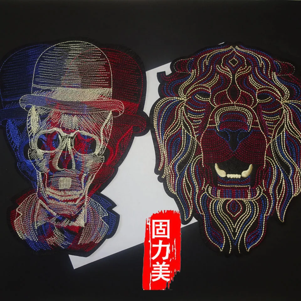 

2019 NEW! 1pc big size Skull skeleton lion head Patch Punk Embroidery Patches Biker Gothic Applique Clothing DIY iron on