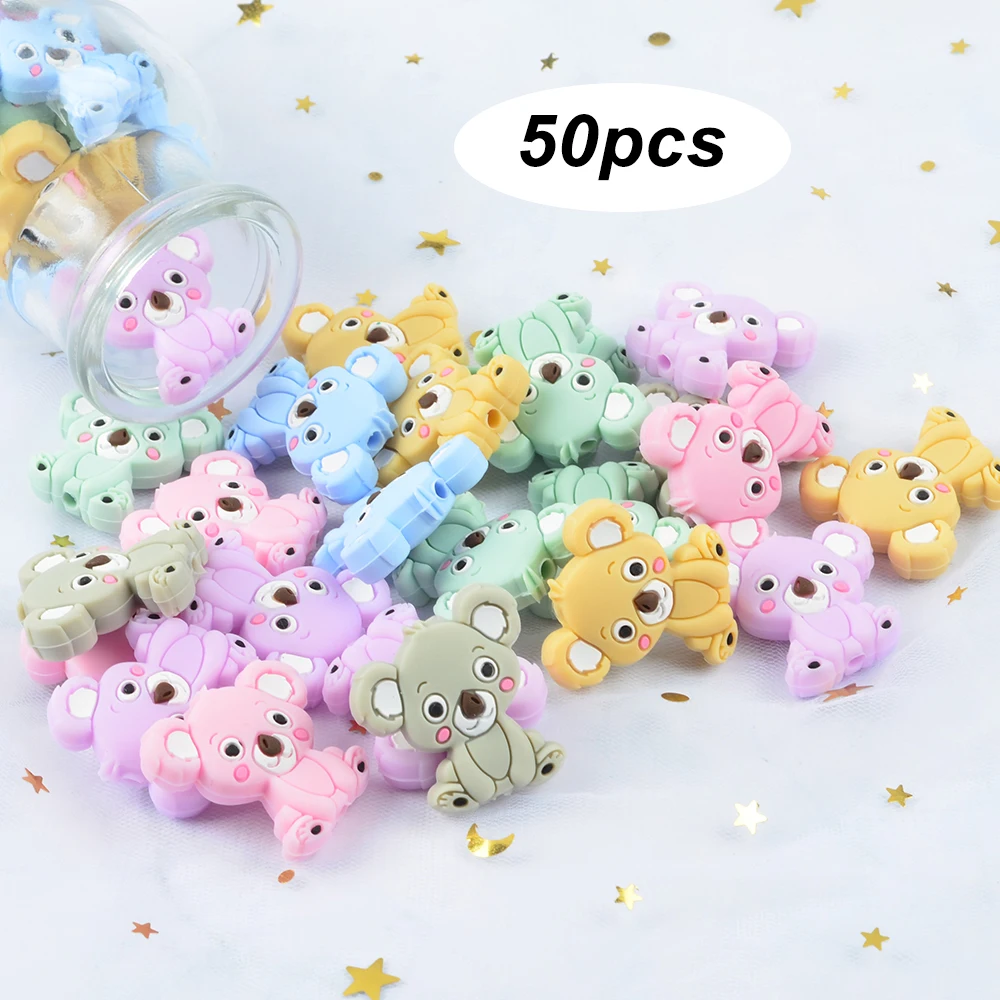 

LOFCA 50pcs Silicone Beads Mini Koala Cute Fashion Jewelry Beads Pacifier Clip Baby Teether Toy DIY Nursing Animal Accessory
