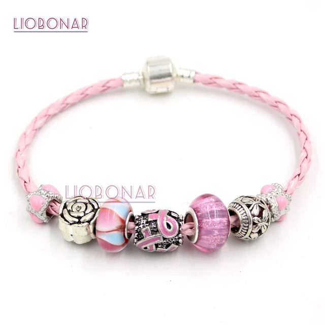 1pc T Cancer Awareness Jewelry European Lampwork Murano Bead 1pc T Cancer Awareness Jewelry European Lampwork Murano Bead Pink Ribbon Bracelet