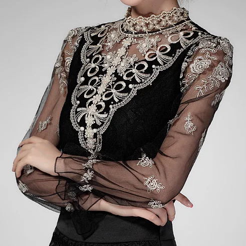 

Women blouses shirt female long sleeved lace collar lace blouse 2017 new autumn Plus Size White Bluck Blouses tops blusas 33C