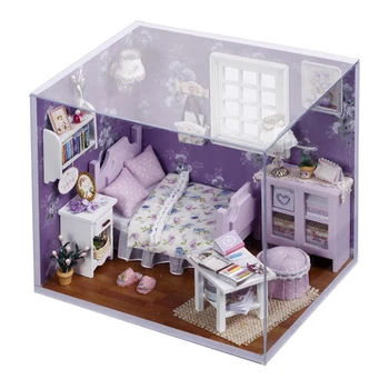 

New Cuteroom DIY Handmade 1:32 Miniature Dollhouse Lovely Cute Dreaming Kit Cover LED Light Sweet Sunshine Doll house Girl Gift