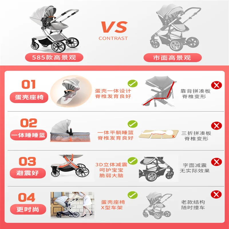 Top Baby stroller can sit and fold light and high landscape two-way newborn shock absorber four-wheeled child 2 in 1  baby stroller 5