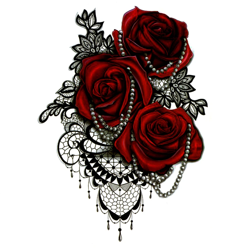 5pcs Big Red Rose Waterproof Temporary Tattoos Men Necklace Harajuku Fake Tattoo Seleeve Tatoo Henna Body Feminino Tatouage Temporary Tattoos Men Henna Bodywaterproof Temporary Tattoos Aliexpress