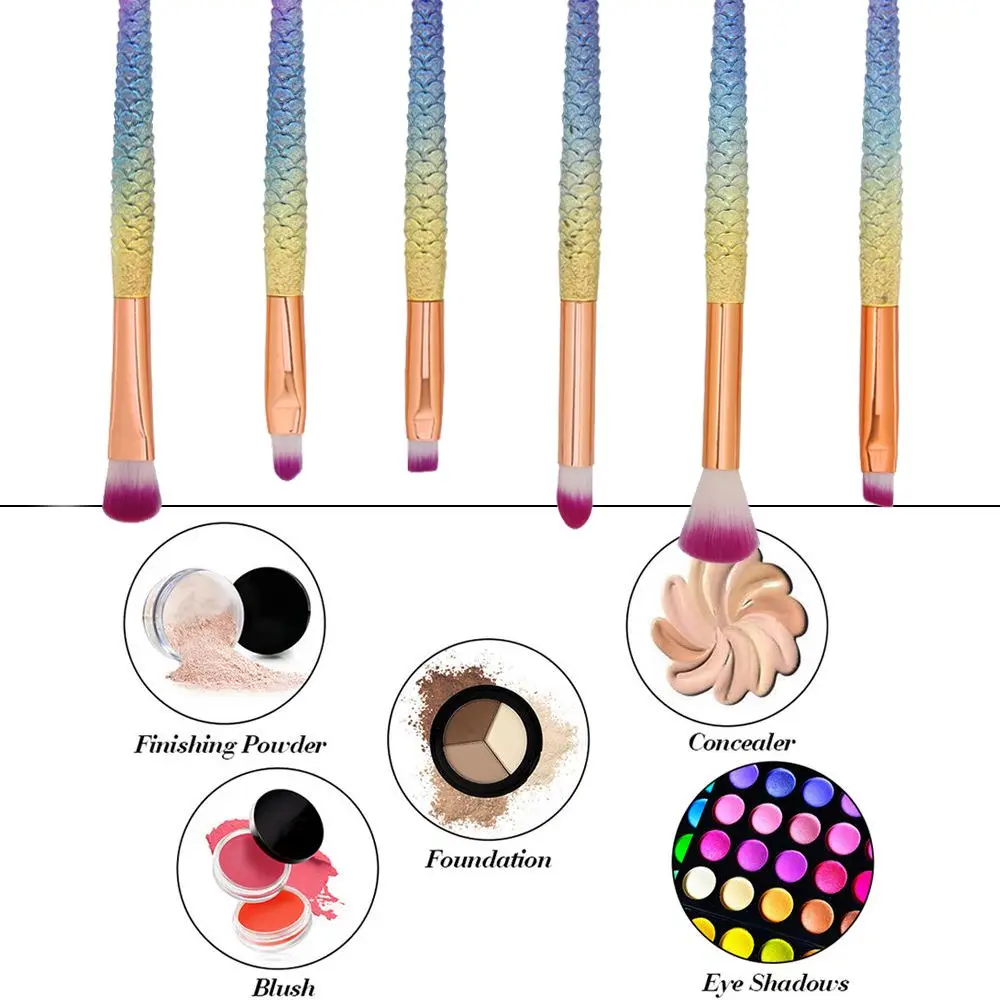 6 шт./компл. Профессиональные Кисточки для макияжа Русалка Набор теней для век кисть для губ для глаз женские косметические инструменты Новинка