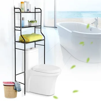 

3-Tier Iron Toilet Towel Storage Rack Holder Over Bathroom Shelf Organizer for Store Shampoo/ Towel etc Accessory - Black