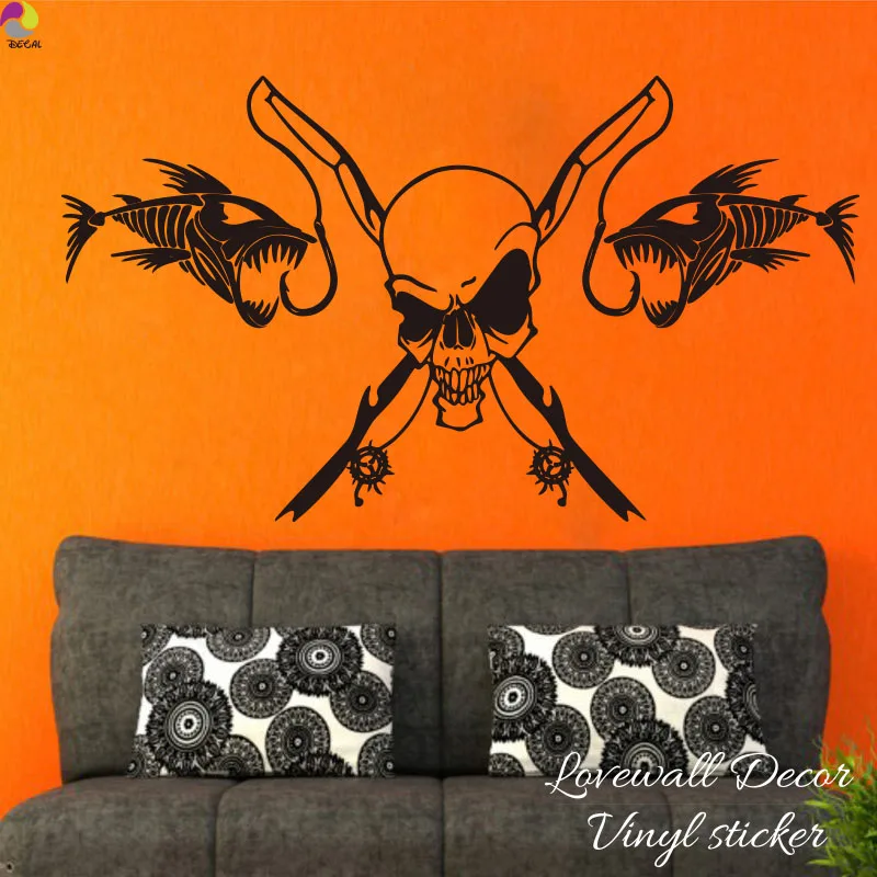 Fishing Skull Skeleton Fish Rod Reel Wall Sticker Bedroom Living Room Fish Ocean Sea Animal Decal Kids Room Vinyl Home Decor DIY Fishing Skull Skeleton Fish Rod Reel Wall Sticker Bedroom Living Room Fish Ocean Sea Animal Decal Kids Room Vinyl Home Decor DIY