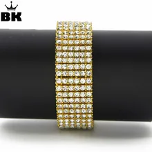 Золотой, серебряный, черный, 6 рядный, Теннисный, хип-хоп браслет