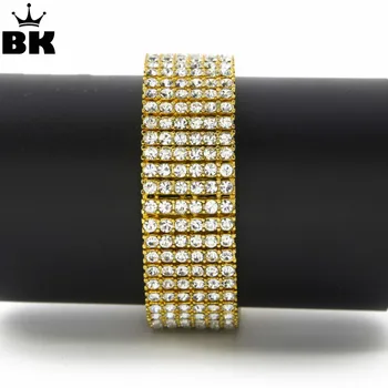 

Gold silver color Black 6 Row Iced Out Crystal Tennis Hip Hop Bracelet