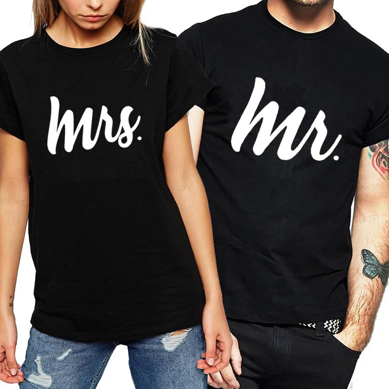Новая футболка для мужчин и женщин с принтом Mr Mrs парная одежда влюбленных Femme