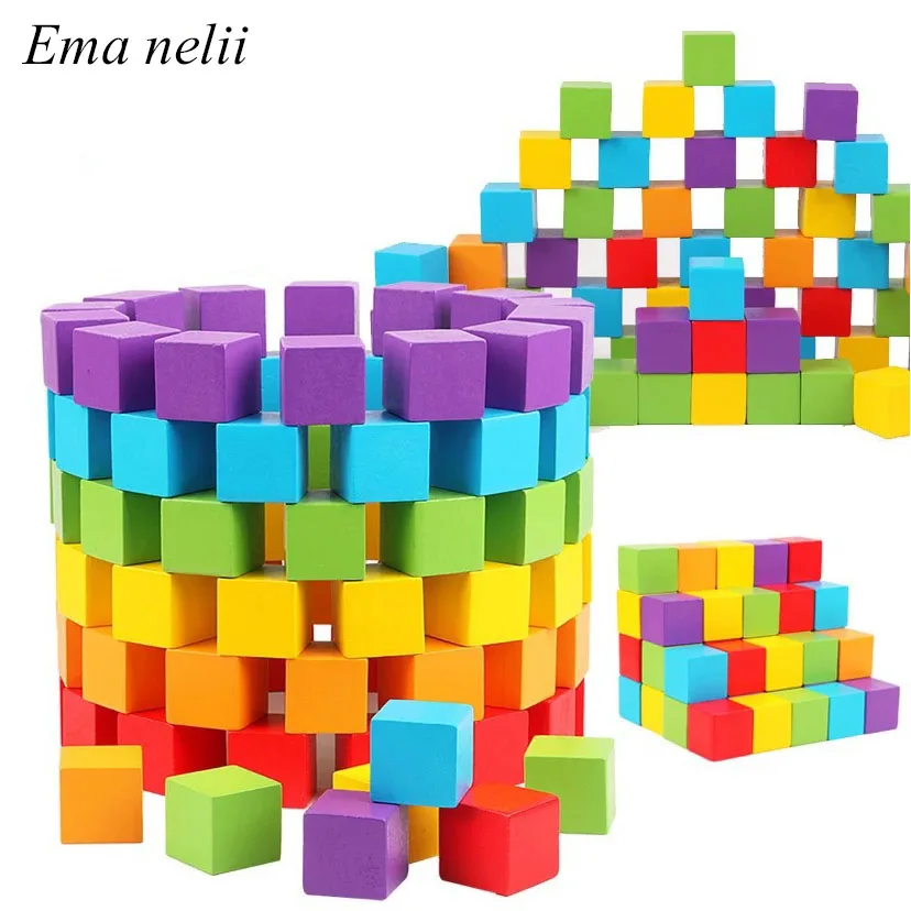 

100pcs/lot 2.5CM Wooden Cubes Children Building Blocks Toy Baby Educational Color and Geometric Shape Colorful Wood Squares Toys