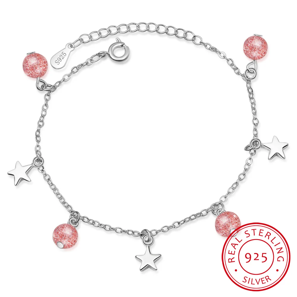 

Ball Strawberry Crystal Star Charm 925 Sterling Silver Temperament Creative Female Sweet Trendy Resizable Bracelets