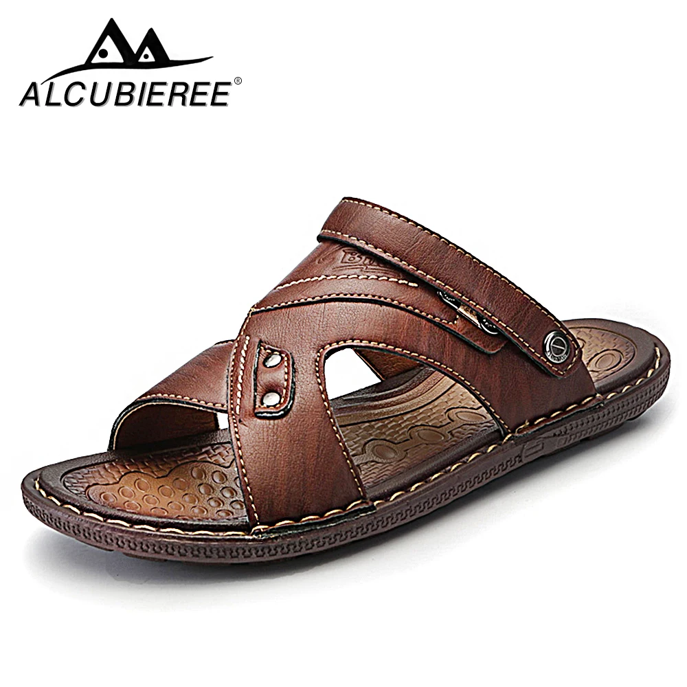 baratas ALCUBIEREE Homens Casual Sapatos de couro de verão de praia confortável respirável dos homens do desenhador Para homens Ardósias