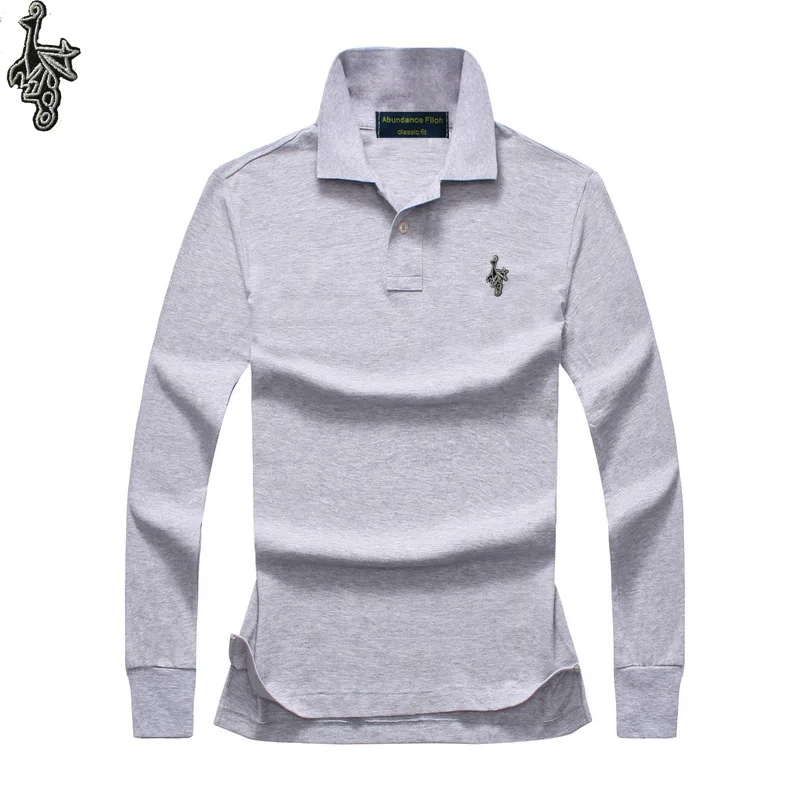 Качественная ткань вышитая рубашка поло, повседневные 3D Поло рубашка мужская рубашка-поло с длинными рукавами Новая футболка-поло Q009 - Цвет: Серый