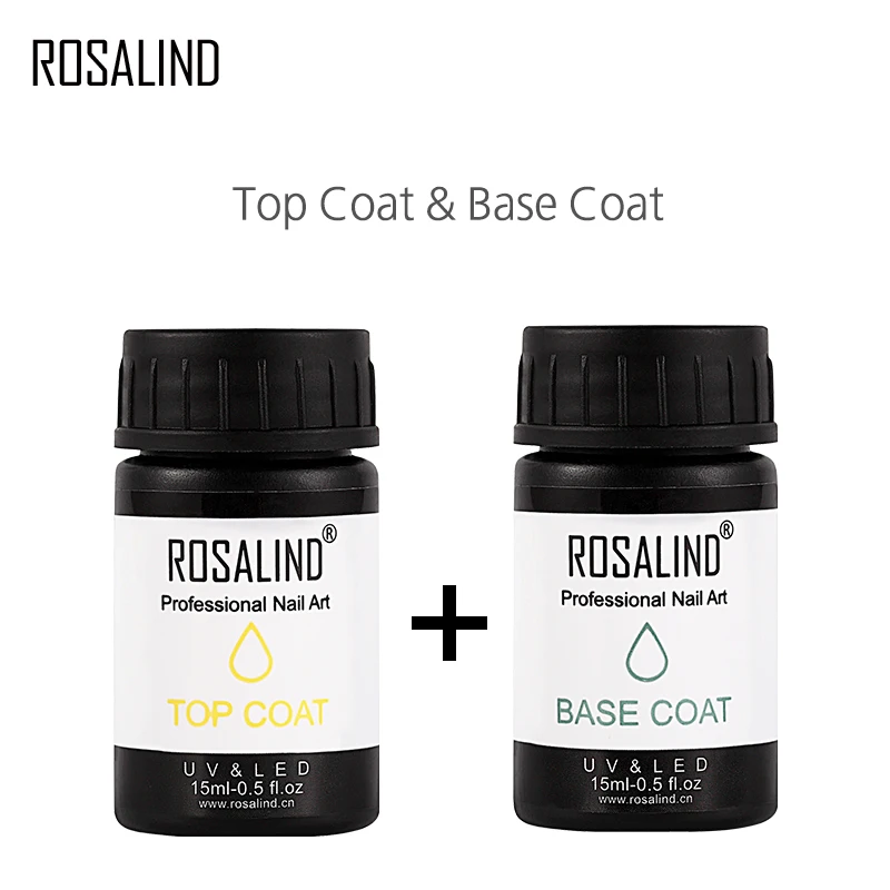 

ROSALIND Rubber Base Top Coat 15ML and 30ML Nail Gel Polish Soak off Gel Lacquer UV Semi Permanent Nail Art Gel Varnish Primer